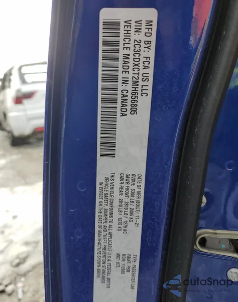 2021 Dodge Charger R/T из США, поврежденный, VIN 2C3CDXCT2MH656805